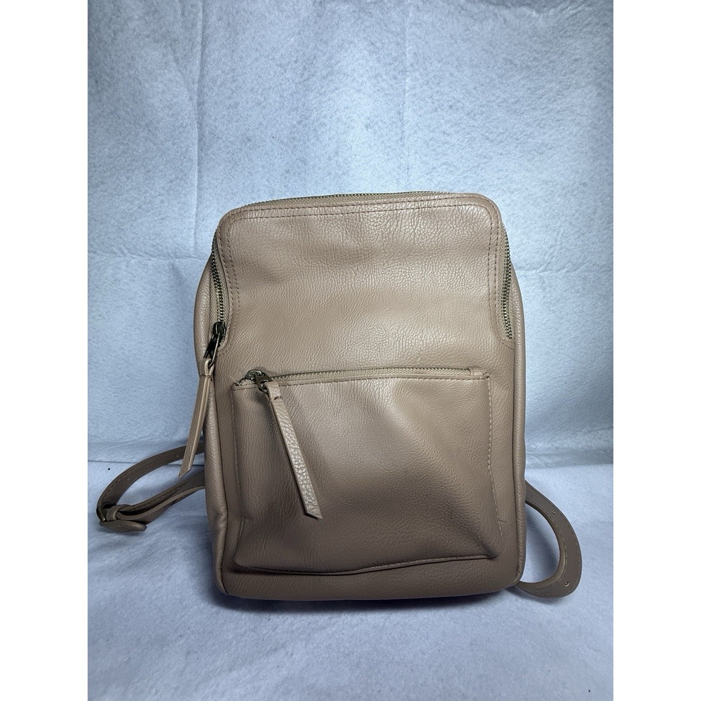 Universal Thread Taupe Backpack Purse Faux Leather Mini Bookbag Front Zip Pocket